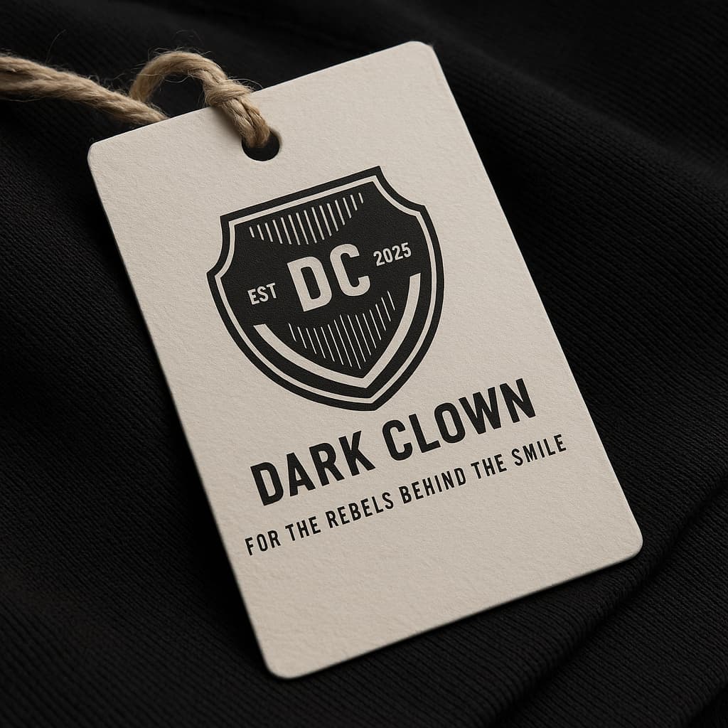 dark clown brand logo black and white fashion label